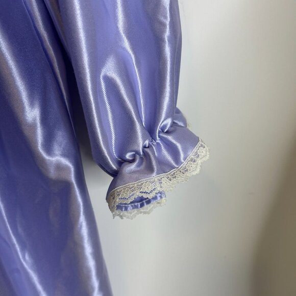 Queentex Vintage Purple Satin Lace Robe Women’s L Long Sleeve Bridal Housecoat - Picture 5 of 6